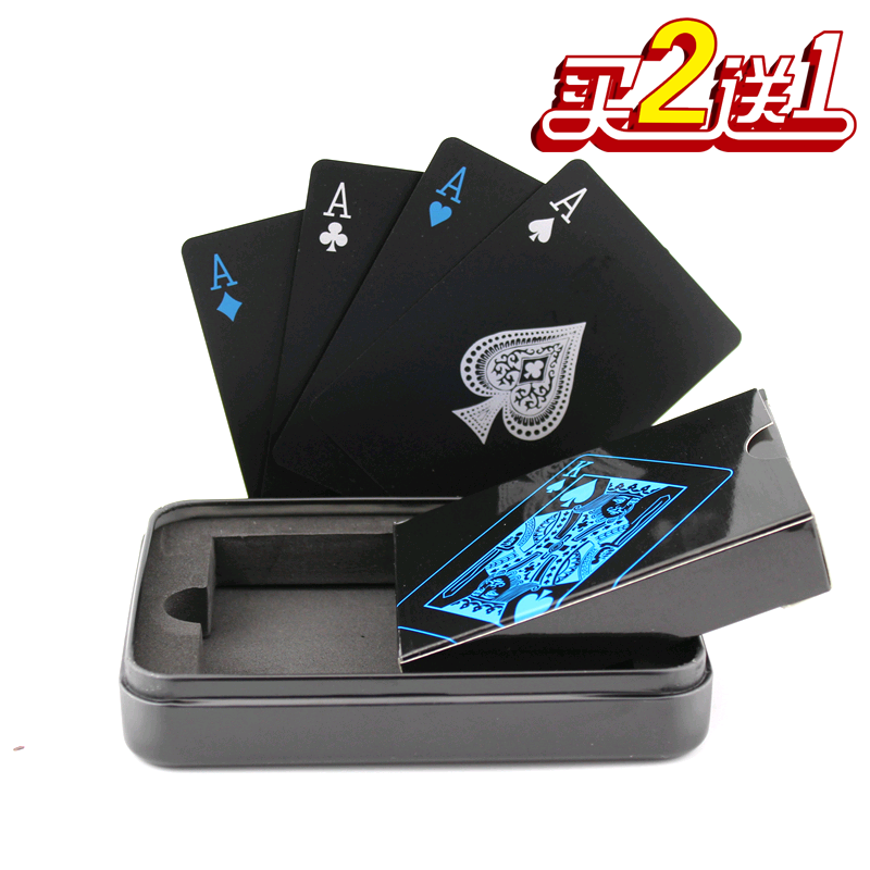 创意黑色铁盒塑料扑克防水耐折批發德州扑克牌钓鱼清仓包邮可定制