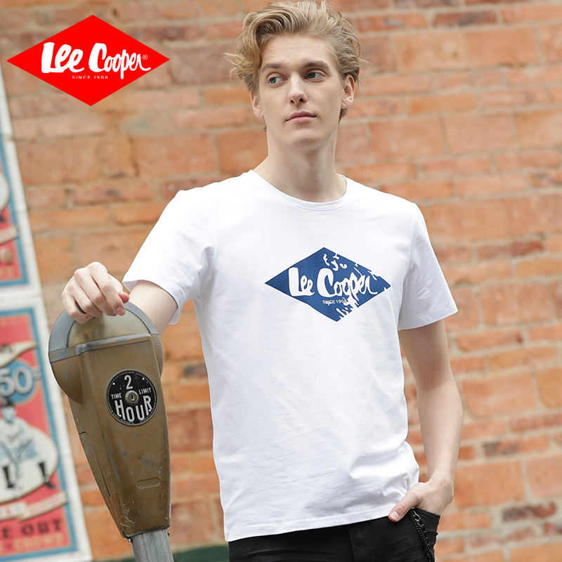 Lee Cooper夏季短袖T恤男韩版潮流半袖白色圆领打底体恤青年上衣