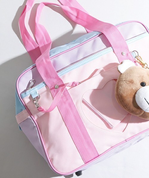 奶茶熊*定制日系可爱爱心甜美行李袋包妹粉嫩旅行袋JK制服包女生