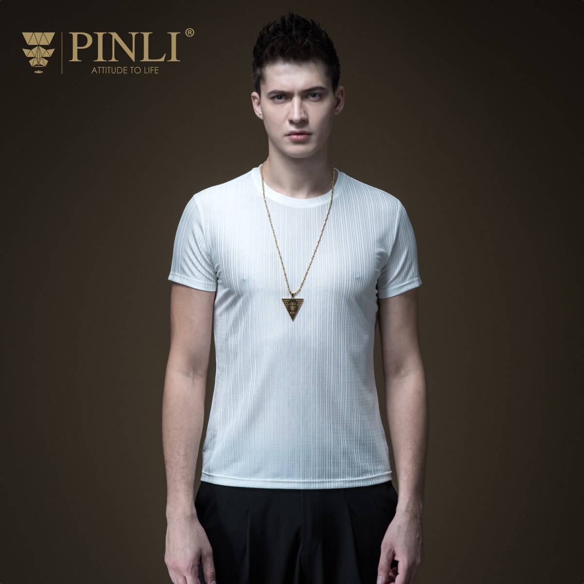 PINLI品立2019夏季新款男装圆领修身打底衫纯色短袖T恤B192111351
