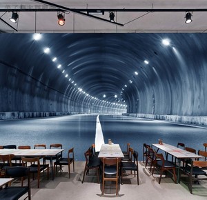 3d立体时光隧道壁纸延伸视觉公路墙纸酒吧网咖空间拓展背景壁画