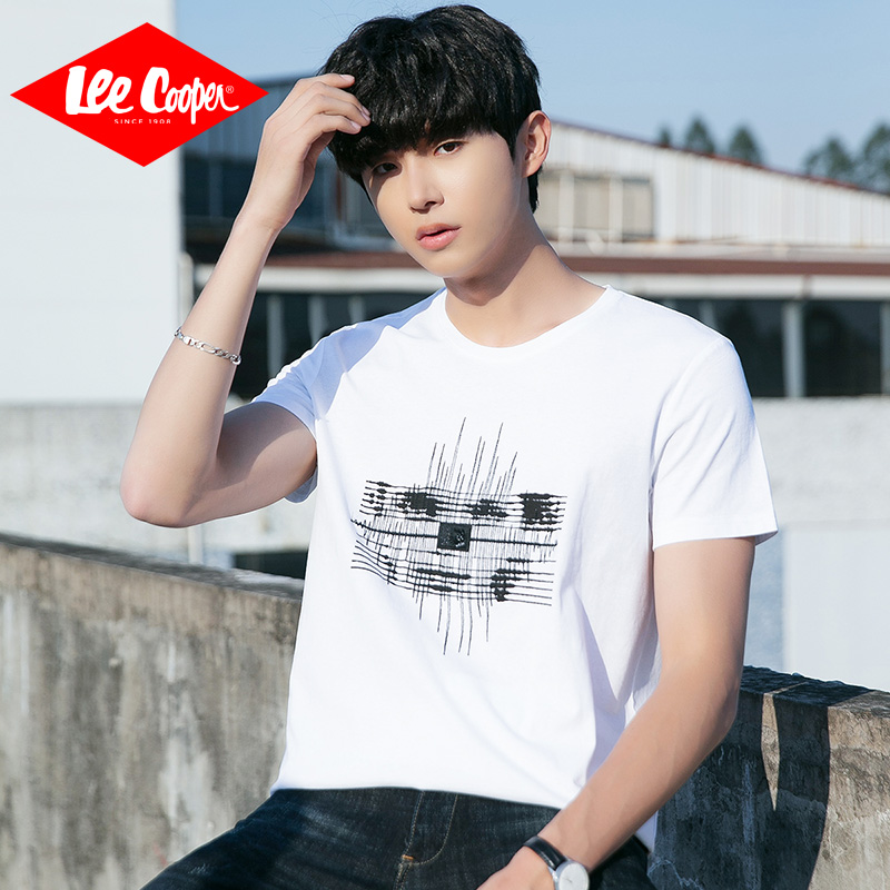 Lee Cooper短袖T恤男夏季新款韩版潮流圆领白色半袖休闲青年上衣