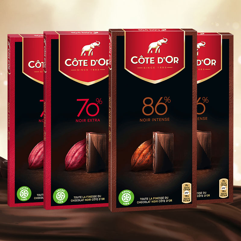比利时进口Cote Dor克特多金象巧克力70%*2+86%可可*2支组合400g