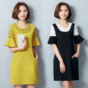 2018夏装新款大码女装200斤显瘦蕾丝中长款胖子腰粗遮肚子连衣裙维生素C片