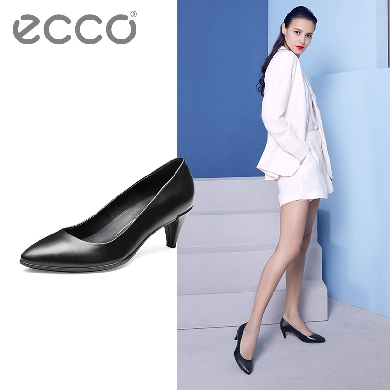 ECCO爱步优雅浅口高跟鞋女尖头单鞋女猫跟鞋 型塑45S尖头 263903