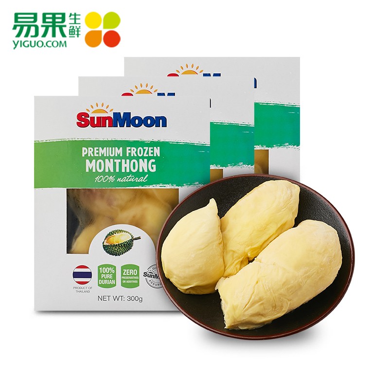 【易果生鲜】SunMoon泰国金枕头冷冻榴莲果肉300g*3进口水果
