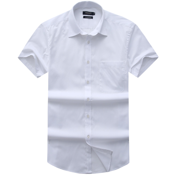 ARROW美国箭牌商务正装白色男衬衫纯棉免烫短袖衬衣蓝色上班衬衫