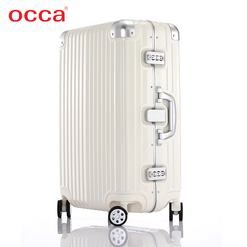 OCCA纯PC拉杆箱万向轮 女铝合金包角旅行箱金属锁行李箱男托运箱