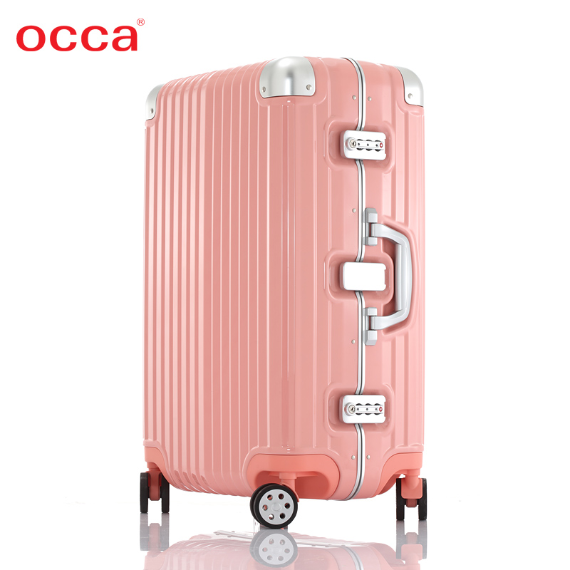 OCCA新款纯PC小清新西柚粉色拉杆箱万向轮女士金属锁旅行箱铝框箱