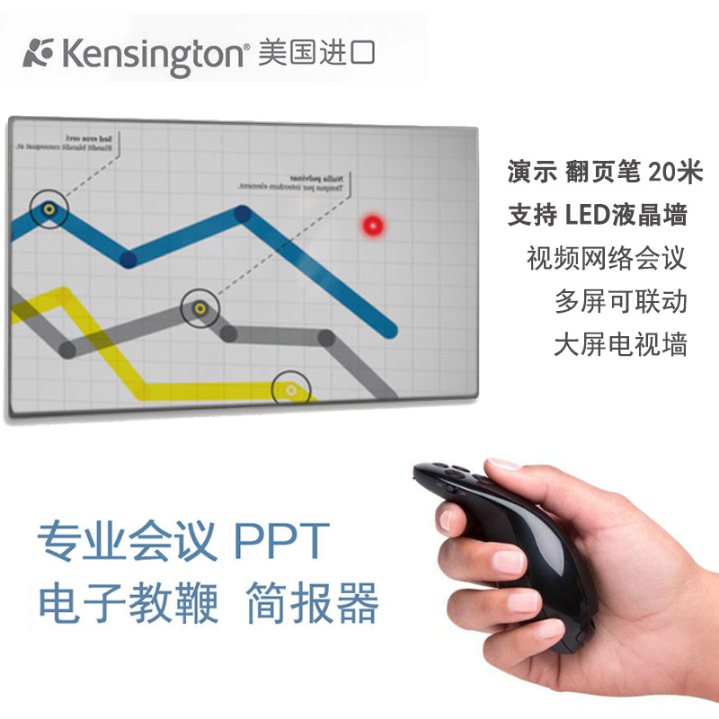 美国Kensington 演示器PPT翻页笔悬空鼠标支持LED屏液晶拼接电视