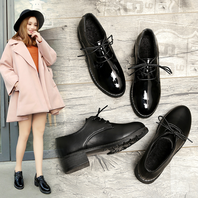 小皮鞋女英伦风学院黑色2019春季新款韩版百搭中跟粗跟学生单鞋女