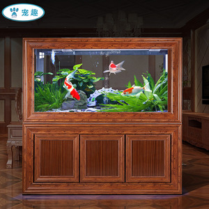 鱼缸客厅落地水族箱中式图片