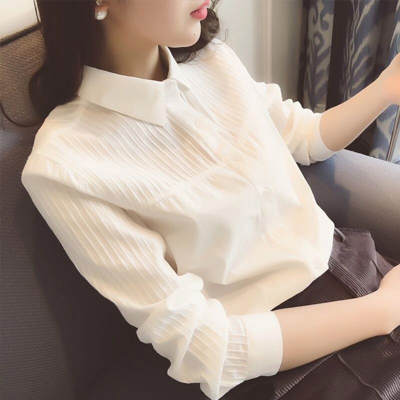 2019春装新款长袖衬衫女纯棉白色衬衣职业装正装韩版上衣女工作服