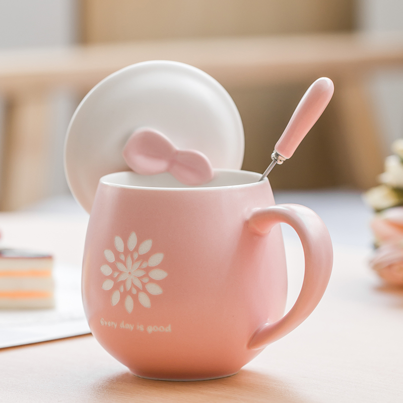 创意陶瓷杯可爱早餐杯个性杯子水杯咖啡杯情侣杯马克杯带盖勺定制