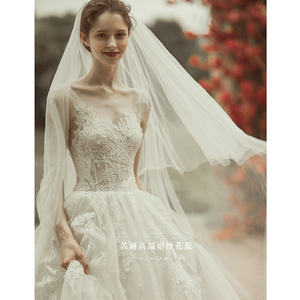 婚纱礼服新娘拖尾公主梦幻2018新款欧美定制显瘦简约轻婚纱森系女婚纱