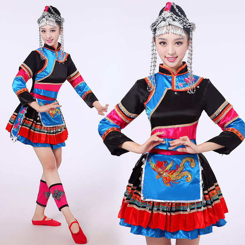 包邮新款性感黑红相间畲族服饰短裙套装民族风女装苗舞台演出服装 已