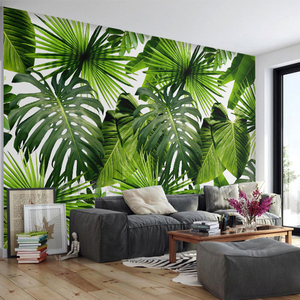 北欧壁纸现代简约热带植物电视背景墙清新绿叶定制壁画墙布墙纸