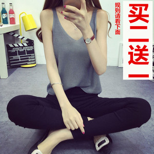 吊带背心女 夏针织短款百搭外穿韩版性感大码宽松无袖棉麻打底衫女士吊带