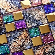 七彩色水晶玻璃 电镀拼图马赛克 电视背景墙贴瓷砖卫生间客厅欧式