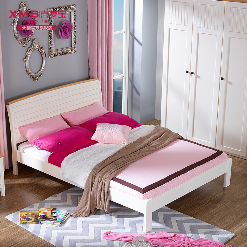 喜梦宝实木床 现代简约双人床1.5米1.8米松木卧室家具蓝瑟单床
