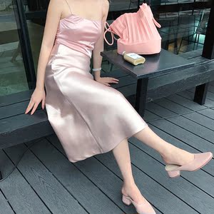 17春季新款半身裙 光泽仿真丝滑缎面裙子 垂感柔顺亮面打底半身裙真丝半身裙
