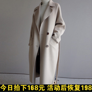冬季新款韩版chic呢子大衣中长款赫本复古过膝超长毛呢外套女加厚毛呢大衣