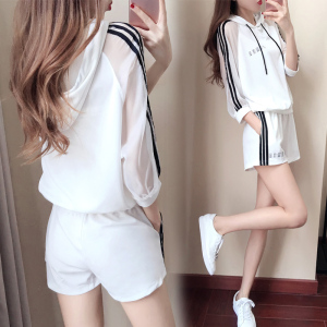 小清新夏季韩版大码卫衣女短款学生连帽薄款宽松bf短裤运动套装潮卫衣女