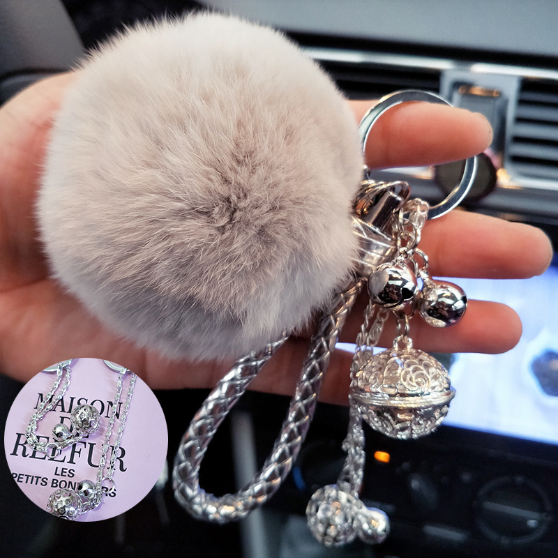韩国创意钥匙扣女 真兔毛 獭兔毛球毛绒挂件汽车钥匙环女生包挂件