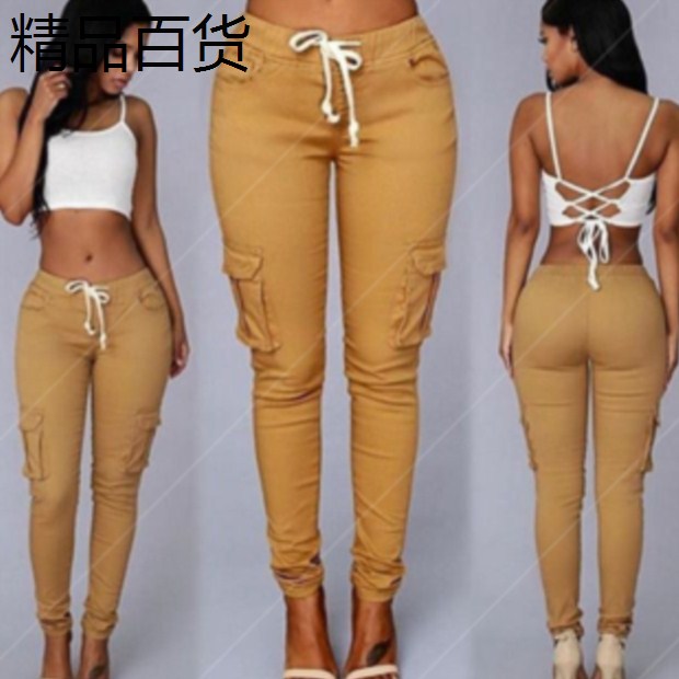2018Fashion elastic jeans women penci pants women trousers女