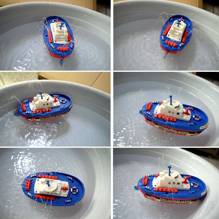 电动喷水消防船玩具水上玩具船儿童益智玩具男孩军舰船模型塑料