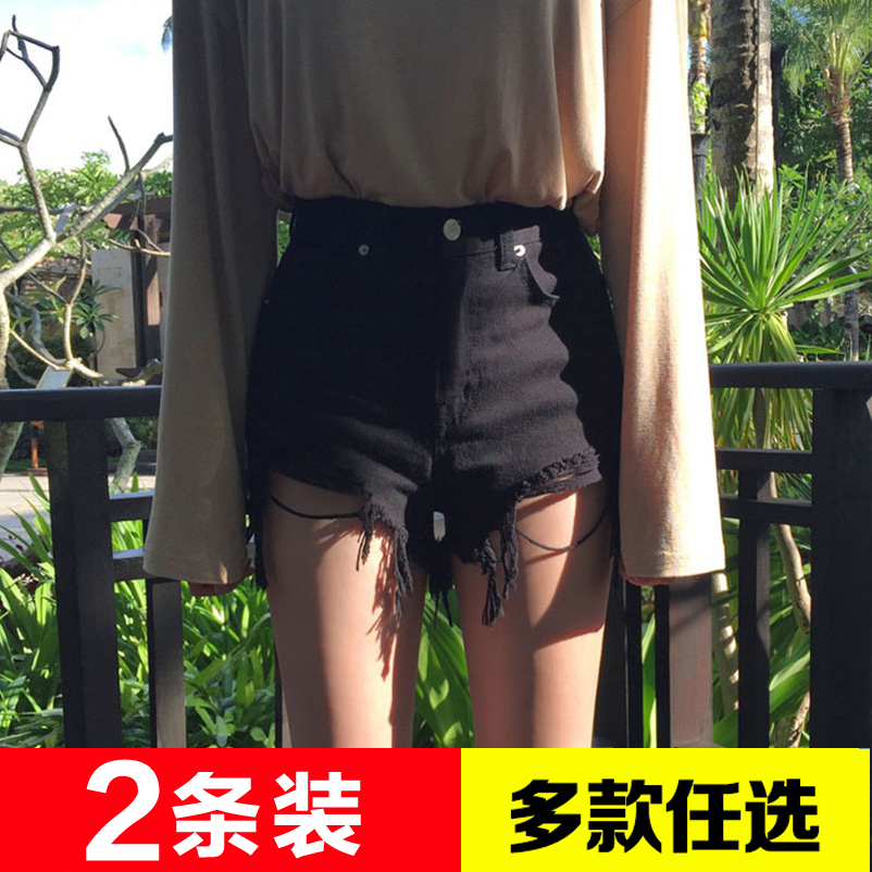 真维斯官方正品黑色牛仔短裤女夏2019新款网红高腰韩版显瘦外穿宽
