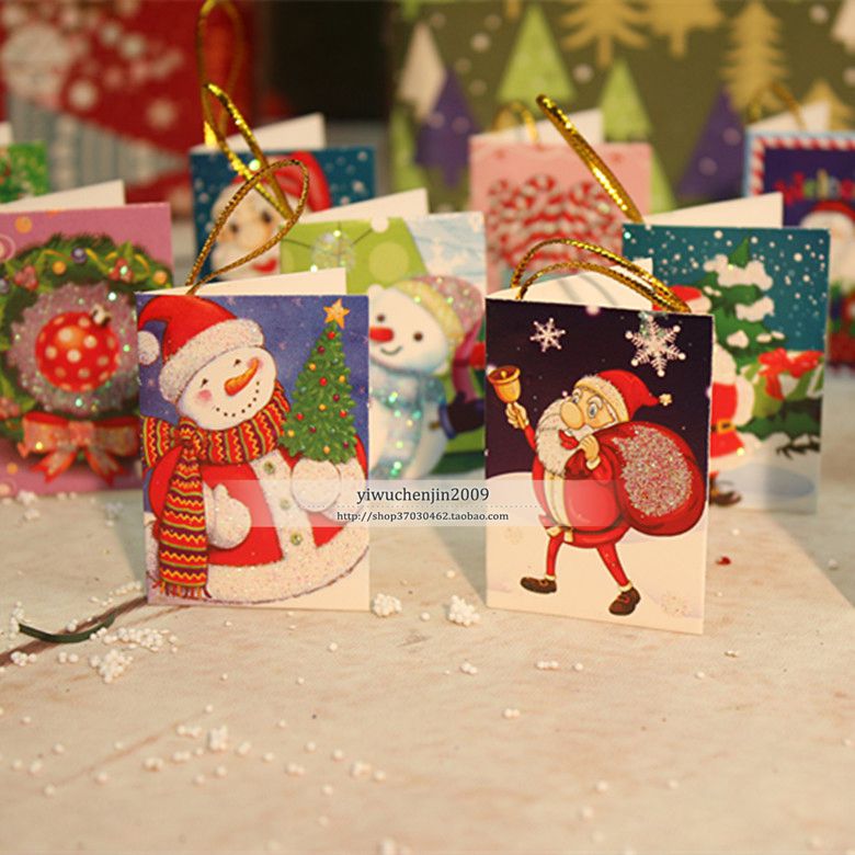 圣诞卡片 迷你贺卡圣诞树挂饰配件卡 圣诞节小吊卡 5张价格