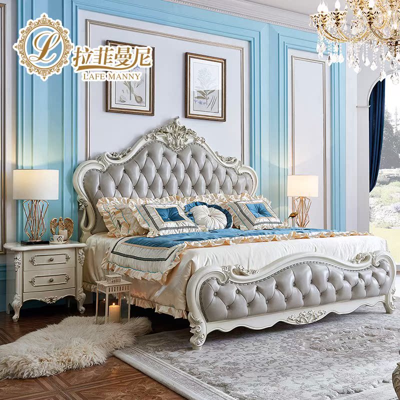 拉菲曼尼奢华欧式床实木床1.8米真皮双人法式实木公主床主卧婚床