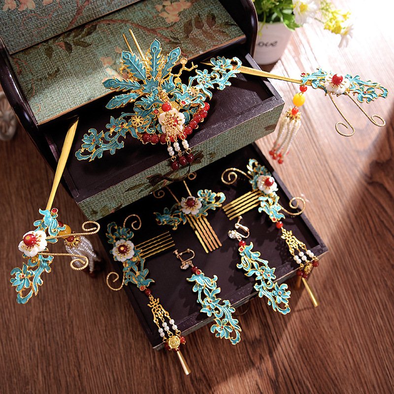 Chinese bridal headdress set wedding dragon and phoenix jack
