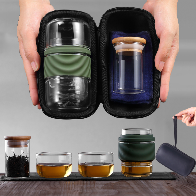玻璃旅行茶具套装便携包快客杯随身一壶二杯功夫茶杯飘逸杯泡茶壶