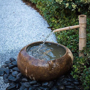 日式庭院水景组合花园水钵竹子流水枯山水自然石水景石钵 span class=