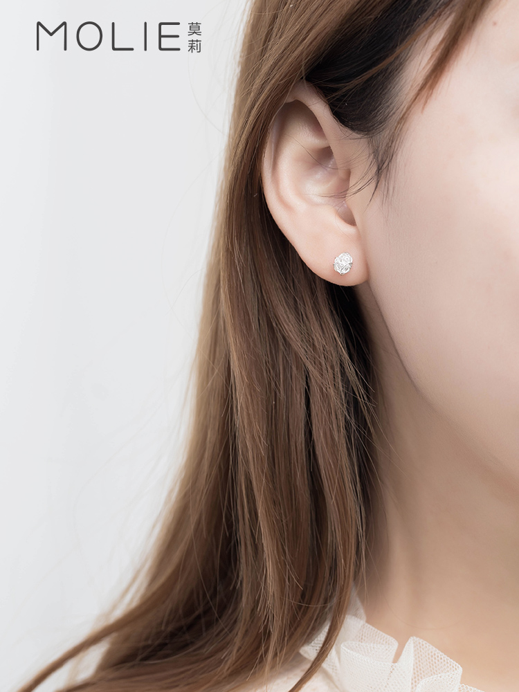 莫莉 小线团耳钉纯银女气质韩国个性养耳耳环设计感小巧创意耳饰