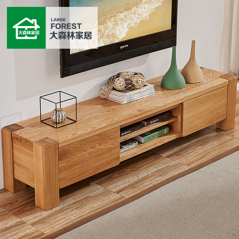 大森林家具 全实木电视柜组合1.8米简约现代白橡木地柜客厅家具 C