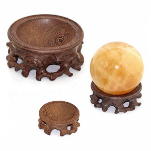 葫芦水晶球底座托架工艺品球形摆件实木底托根雕木质圆形凹面木托