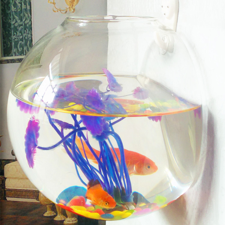 小型壁挂玻璃鱼缸迷你创意斗鱼孔雀小金鱼墙上装饰观赏透明挂壁式