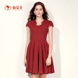 span class=h>依蒙菲/span>中长款红色雪纺连衣裙女2018夏季新款