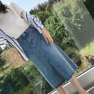 钱夫人CHINSTUDIO定制 韩版高腰开叉牛仔半身裙女中长款打底a字裙半身裙