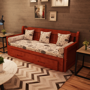 实木沙发床客厅小户型推拉多功能1.5米1.8双人坐卧两用折叠沙发床