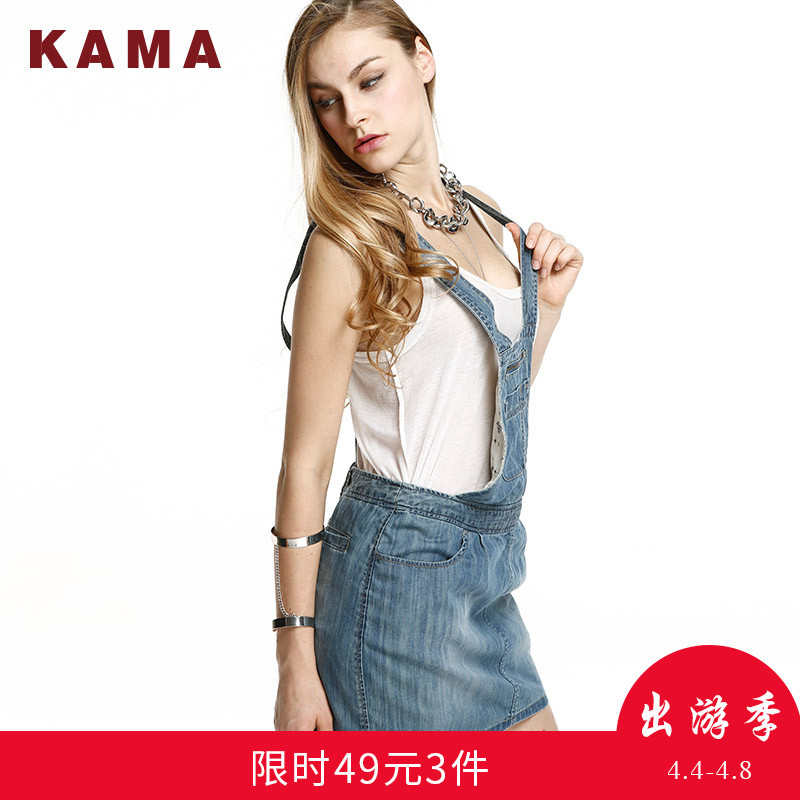 KAMA 卡玛 夏季款女装裙子 背带牛仔连衣裙 7214167