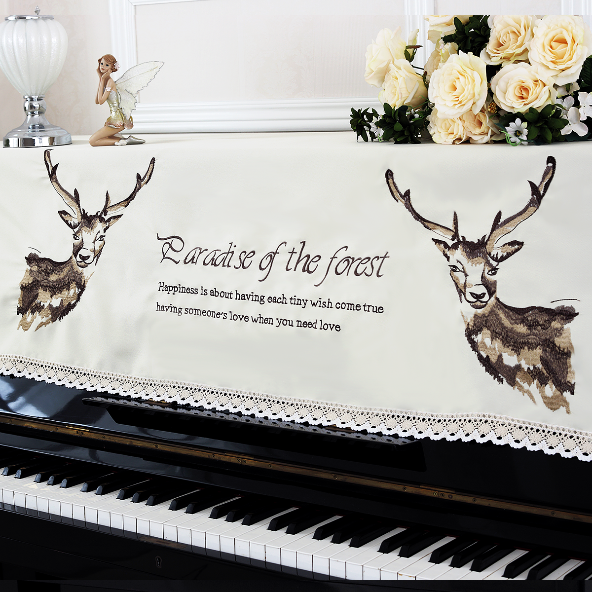 刺绣欧式通用型钢琴巾电视柜盖布半罩田园蕾丝钢琴套防尘钢琴全罩
