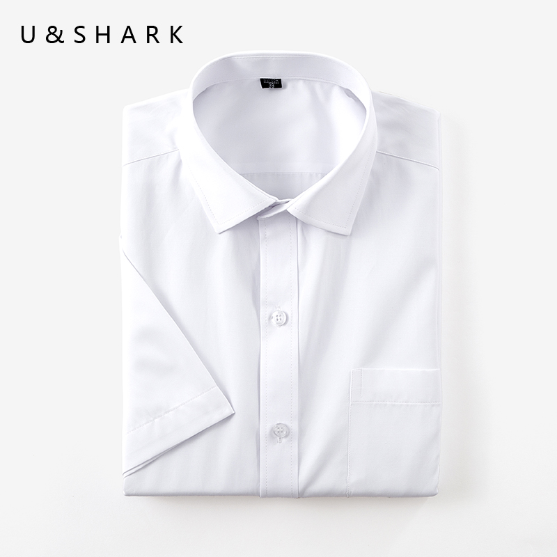 优鲨夏季男士上班短袖衬衫纯色商务职业白衬衣正装韩版工作服男装