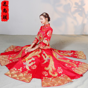 秀禾服2017新款新娘龙凤褂中式礼服嫁衣结婚敬酒服拖尾婚纱旗袍中式婚纱