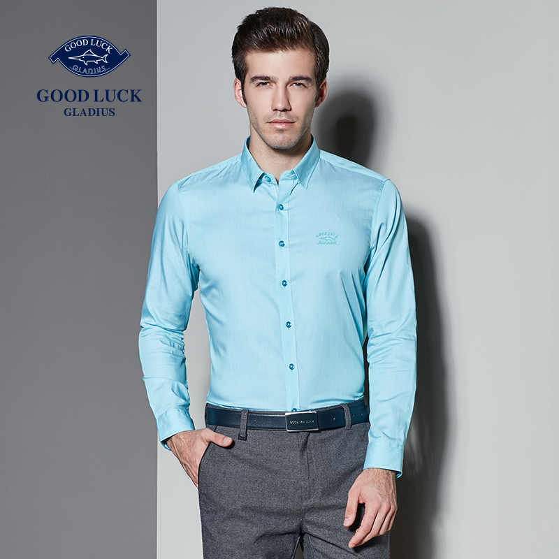 GOOD LUCK GLADIUS/德鲨新款商务休闲纯色衬衫衬衣男士L151136