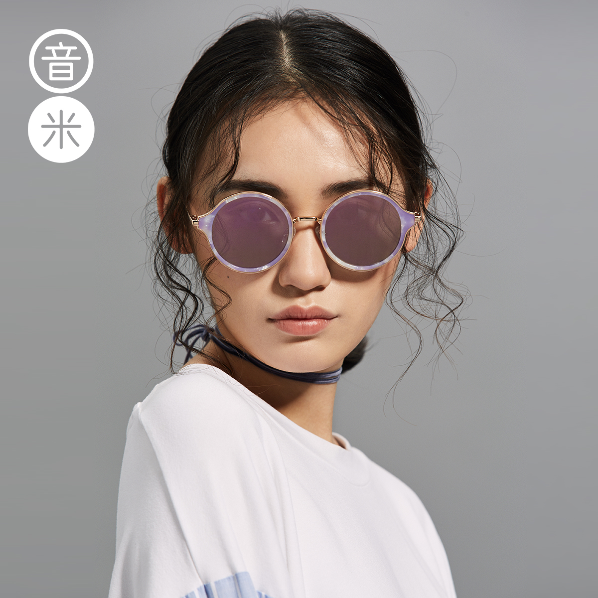 音米新款板材墨镜圆形复古 偏光太阳镜女士眼镜时尚 太阳镜 个性