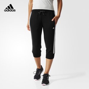 adidas 阿迪达斯 运动型格 女子 针织3/4裤 黑 AJ4689篮球裤